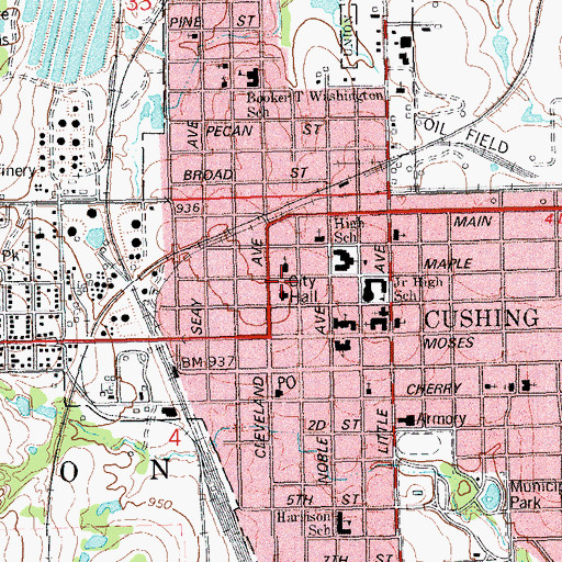 Topographic Map of Cushing Fire Department and Ambulance Service, OK