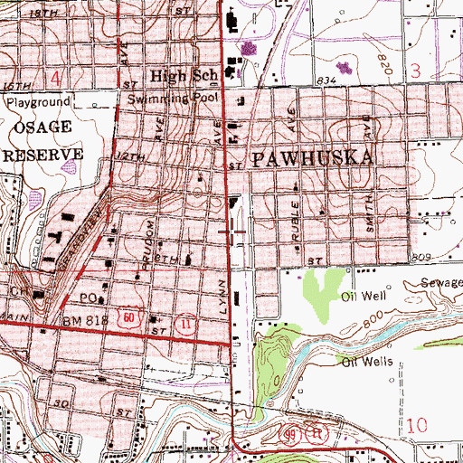Topographic Map of Pawhuska Fire Department, OK