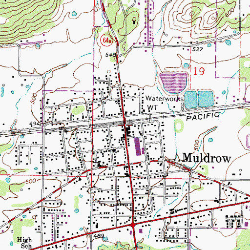 Topographic Map of Muldrow Fire Department Station 1, OK