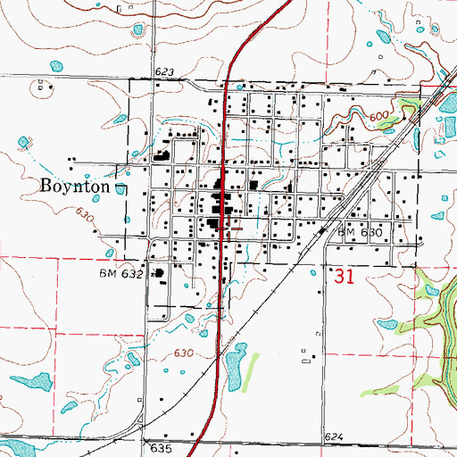 Topographic Map of Boynton Volunteer Fire Department, OK