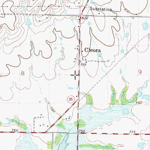 Topographic Map of Cleora Community Fire Department, OK