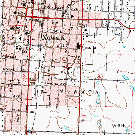 Topographic Map of Nowata Fire Department, OK