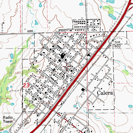 Topographic Map of Calera Fire Department Station 4 Headquarters, OK