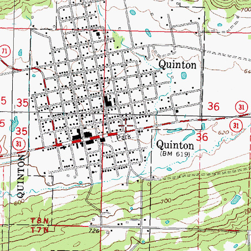 Topographic Map of Quinton Volunteer Fire Department, OK