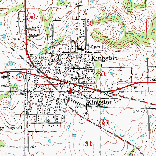 Topographic Map of Kingston Fire Department, OK