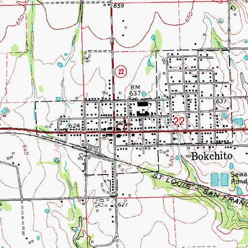 Topographic Map of Bokchito Volunteer Fire Department Station 2, OK