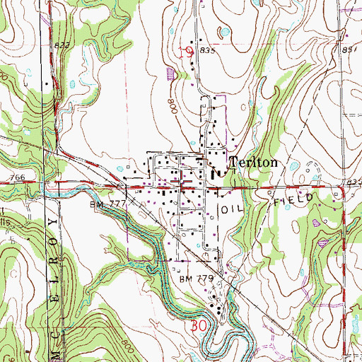 Topographic Map of Terlton Fire Department, OK
