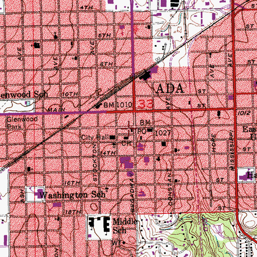 Topographic Map of Ada Fire Department Station 1, OK