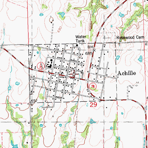 Topographic Map of Achille Fire Department, OK