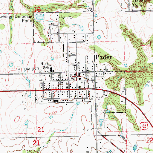 Topographic Map of Paden Volunteer Fire Department, OK