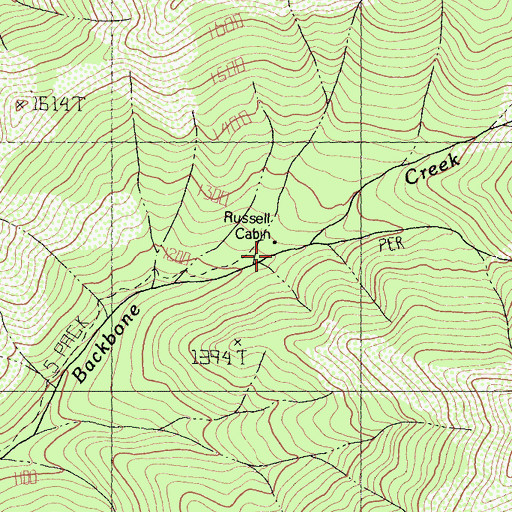 Topographic Map of Russell Cabin, CA
