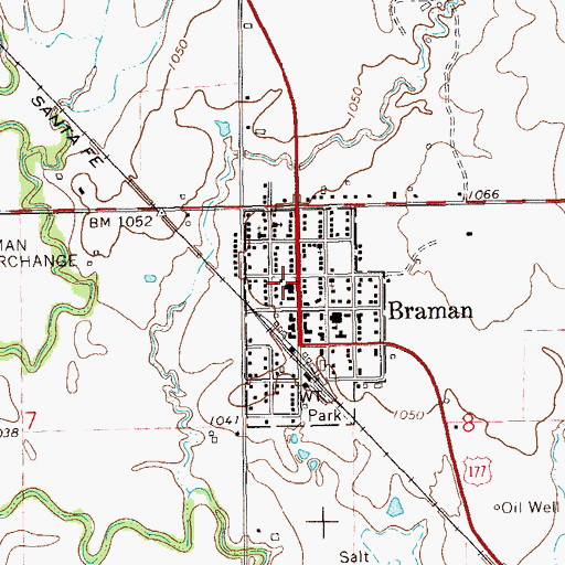 Topographic Map of Braman Volunteer Fire Department, OK