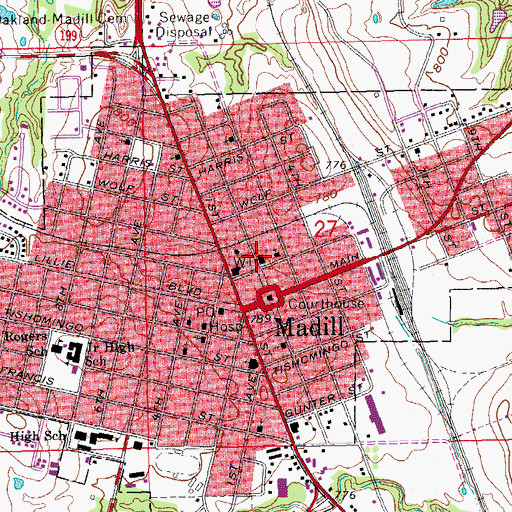 Topographic Map of Madill Fire Department, OK