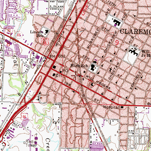 Topographic Map of Claremore Fire Department Station 1 Headquarters, OK