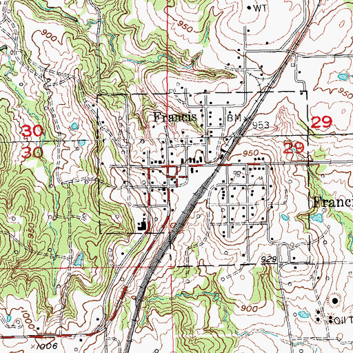 Topographic Map of Francis Volunteer Fire Department, OK