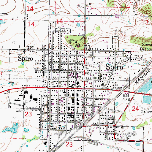 Topographic Map of Spiro Fire Department, OK