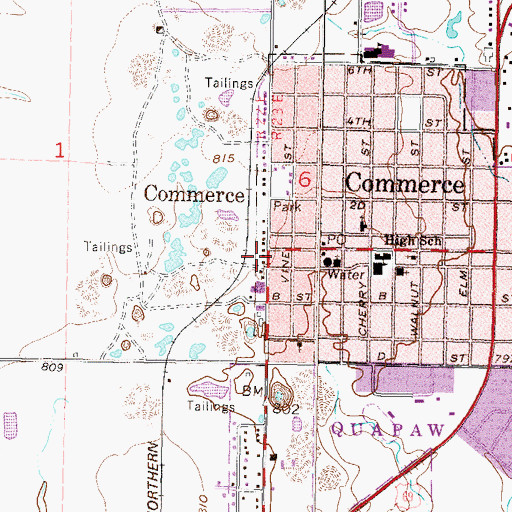 Topographic Map of Commerce Volunteer Fire Department, OK