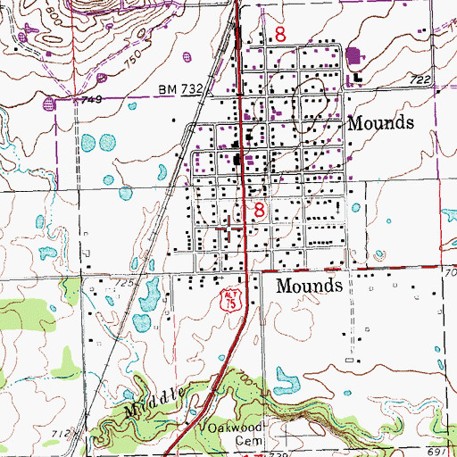 Topographic Map of Mounds Fire Department Station 1 Headquarters, OK
