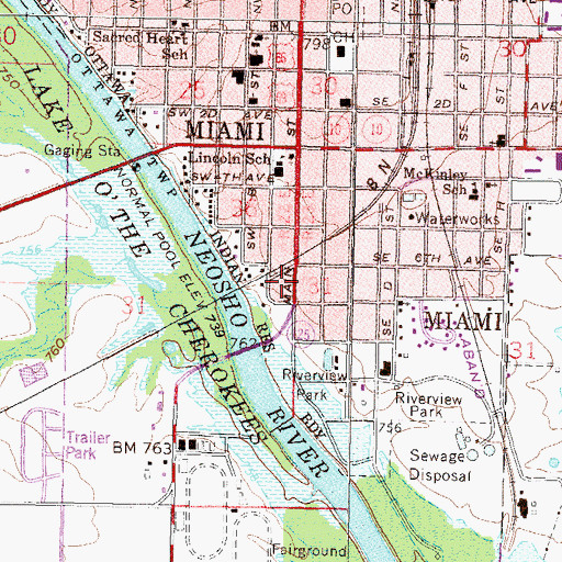 Topographic Map of Miami Fire Department South Station, OK