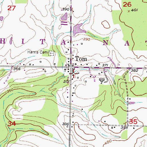 Topographic Map of Tom Volunteer Fire Department, OK