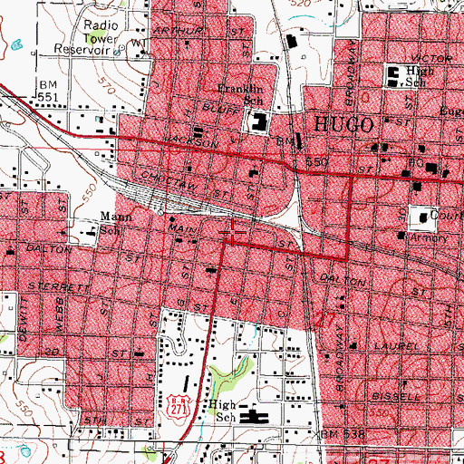 Topographic Map of Hugo Fire Department Station 2, OK