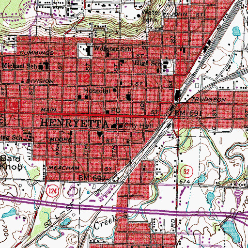 Topographic Map of Henryetta Fire Department, OK