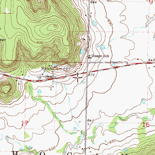 Topographic Map of Osage - Pleasant View Volunteer Fire Department, OK