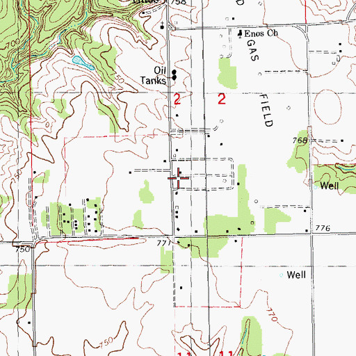 Topographic Map of Enos Volunteer Fire District, OK