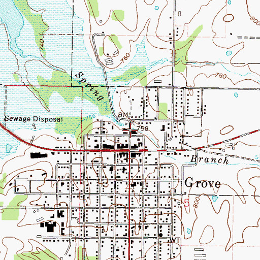 Topographic Map of Grove Fire Department, OK