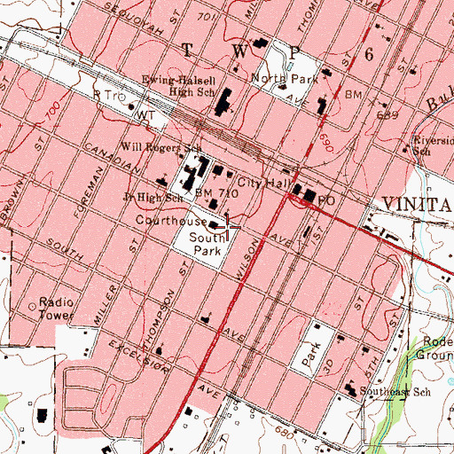 Topographic Map of Vinita Fire Department, OK