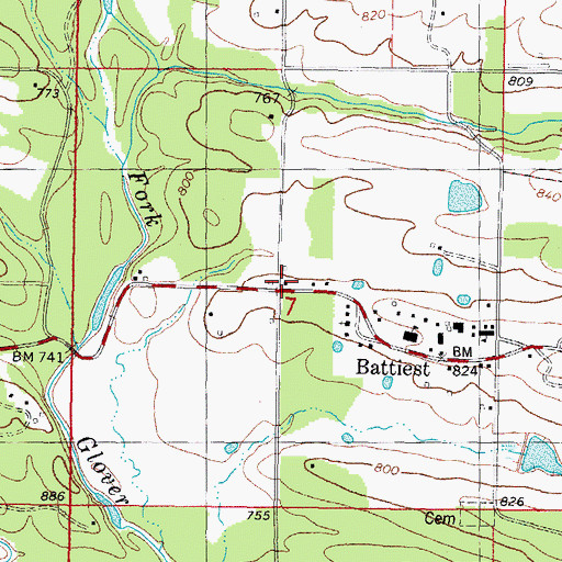 Topographic Map of Battiest Volunteer Fire Department, OK