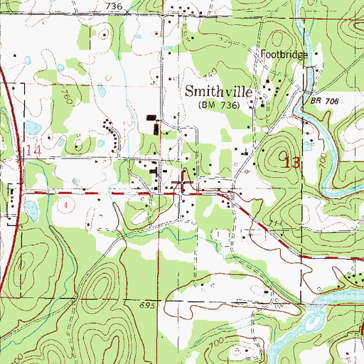Topographic Map of Octavia - Smithville Rural Fire Association Station 2, OK