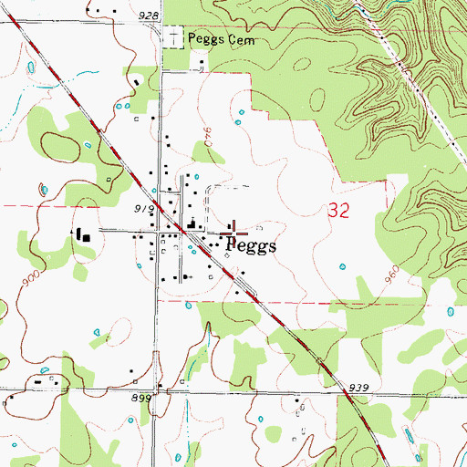 Topographic Map of Peggs Volunteer Fire Department, OK