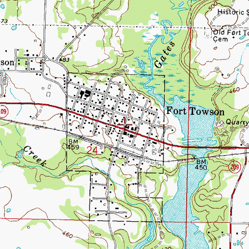 Topographic Map of Fort Towson Fire Department, OK