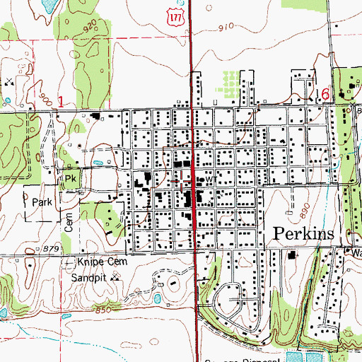 Topographic Map of Perkins Fire Department, OK