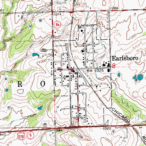 Topographic Map of Earlsboro Volunteer Fire Department, OK
