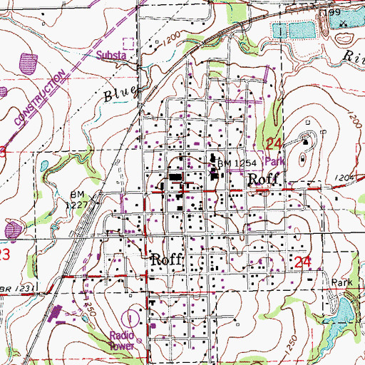 Topographic Map of Roff Fire Department Station 1, OK