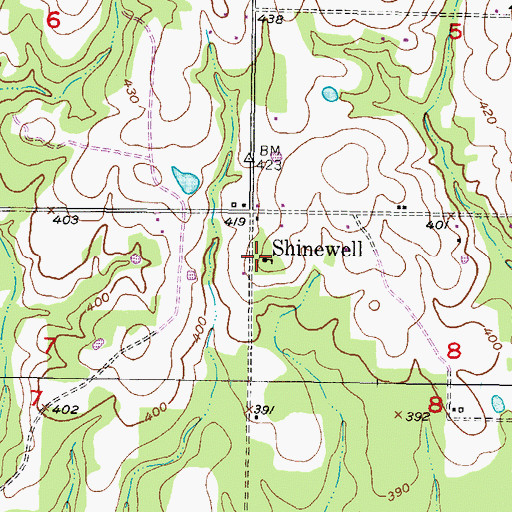 Topographic Map of Shinewell Volunteer Fire Department, OK