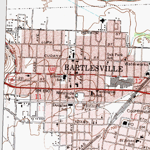 Topographic Map of Bartlesville Fire Department Station 2, OK