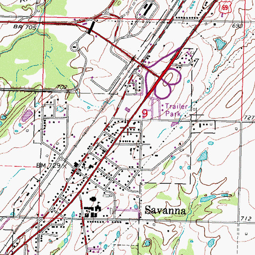 Topographic Map of Savanna Fire Department, OK