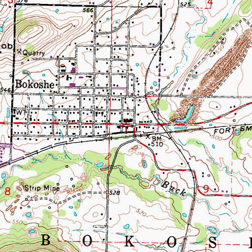 Topographic Map of Bokoshe Fire Department, OK