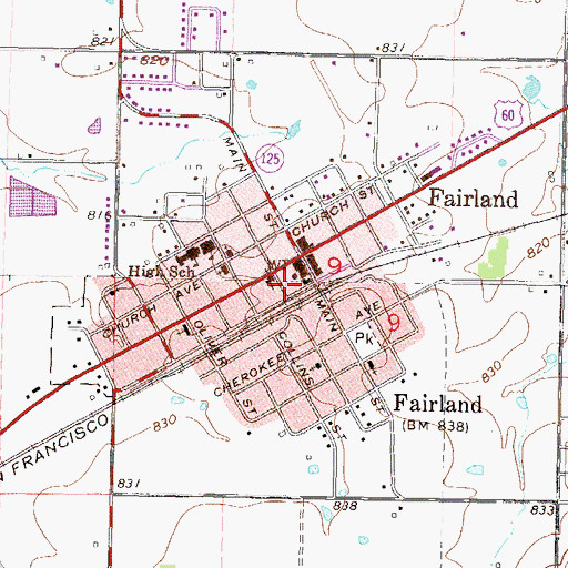 Topographic Map of City of Fairland Fire Department Station 1, OK