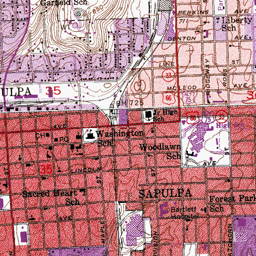 Topographic Map of Sapulpa Fire Department Central Station, OK