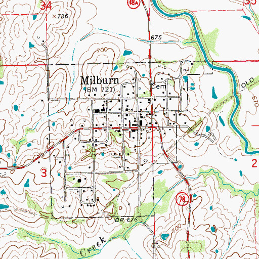 Topographic Map of Milburn Fire Department, OK