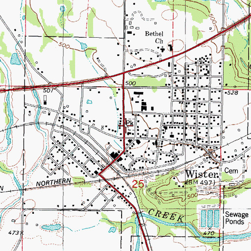 Topographic Map of Wister Fire Department, OK