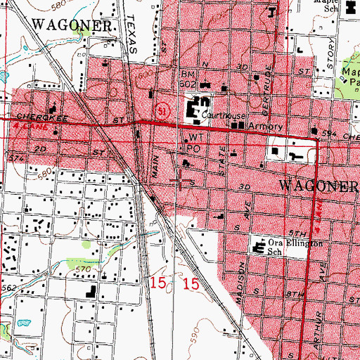 Topographic Map of Wagoner Ambulance Service, OK