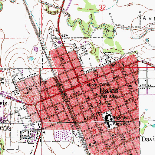 Topographic Map of Davis Fire Department, OK