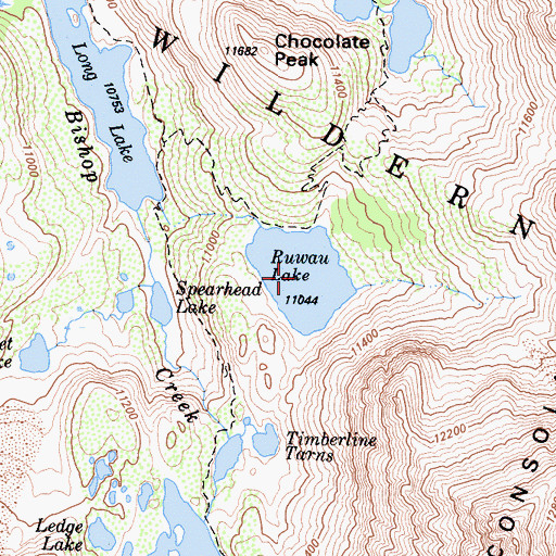Topographic Map of Ruwau Lake, CA