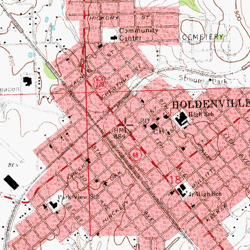Topographic Map of Holdenville Fire Department, OK