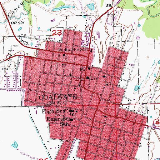 Topographic Map of Coalgate Fire Department and Emergency Medical Services, OK